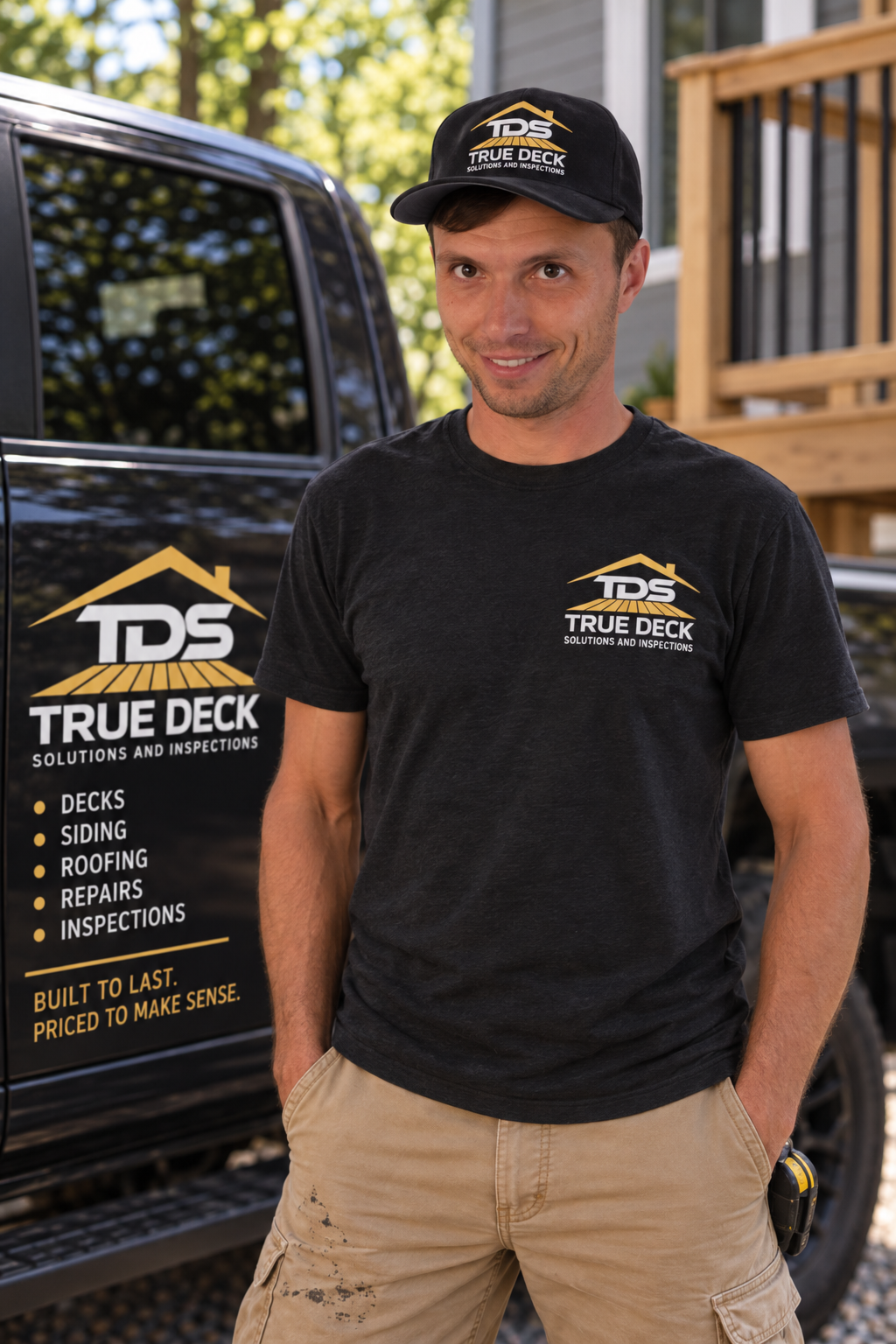 Nick standing beside the TrueDeck work vehicle